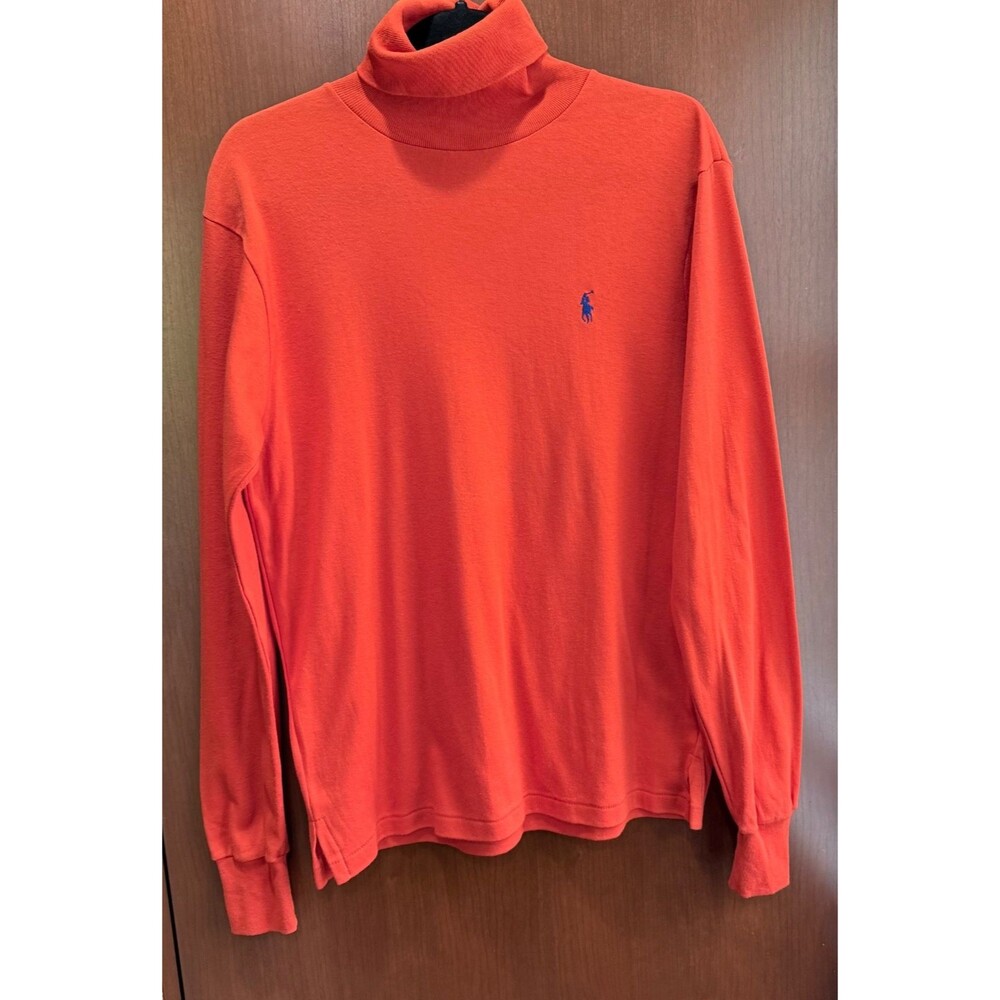 Vintage 90s Polo Ralph Lauren Turtleneck Made in USA Orange Blue Pony Medium